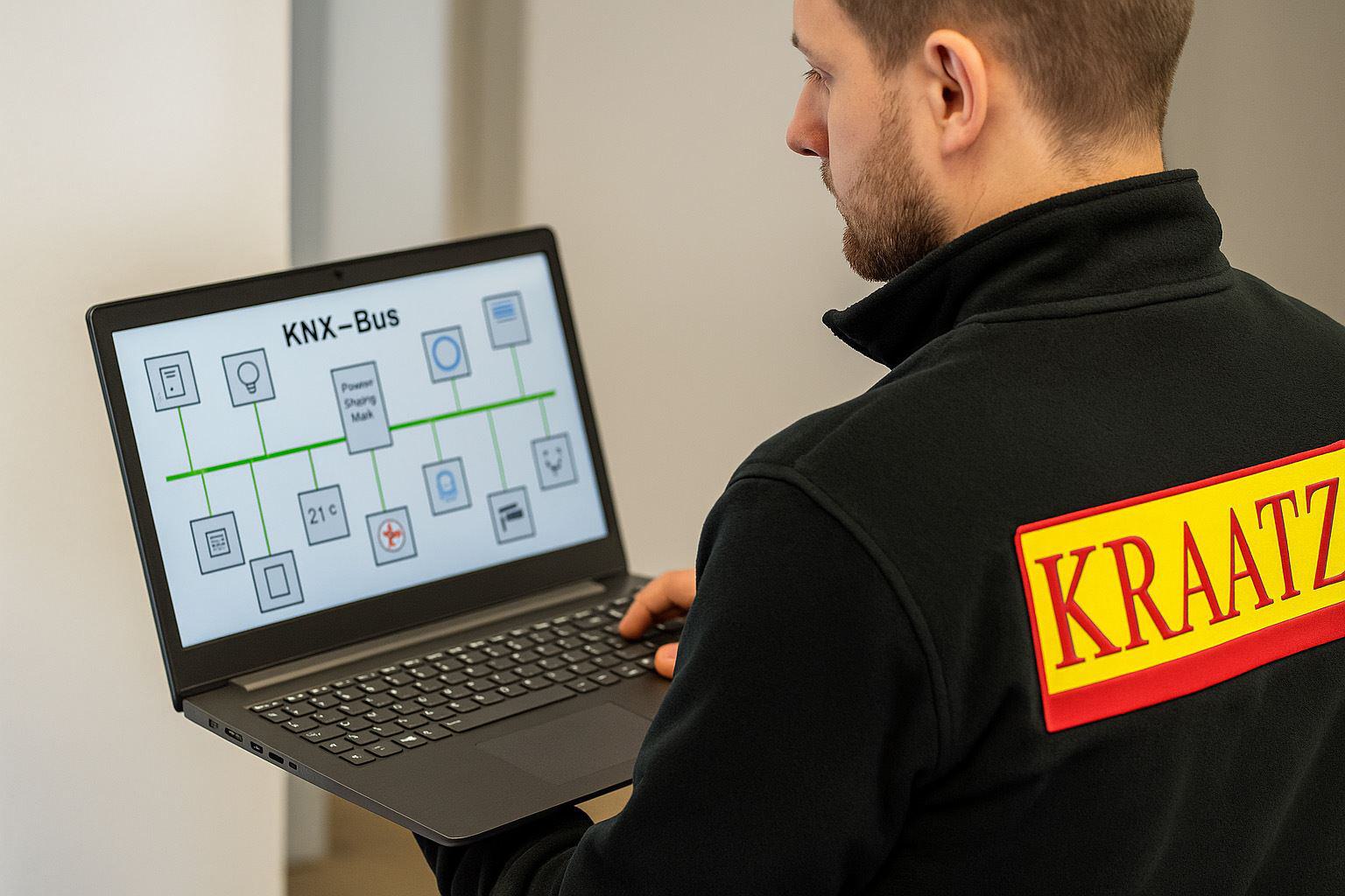 Mitarbeiter überprüft KNX Bus